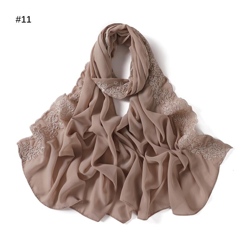 Fashion Lace Stitch Floral Bubble Chiffon Hijab Ramadan Beach Cover Shawls Women Sunscreen Headscarf Outdoor Windproof Head Wrap