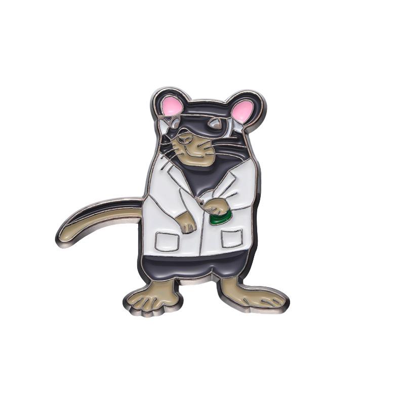 Cartoon Laboratory Mouse Metal Brooch: Creative Cute White Coat Animal Alloy Badge