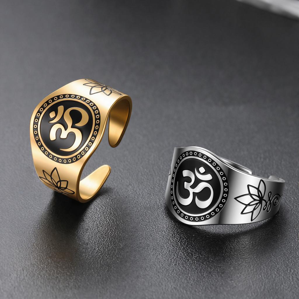 Unalome OM Symbol Prsten Duchovní Mantra Jóga Meditace Nastavitelný Prsten na Prst pro Ženy Muže Nerezová Ocel Šperky Buddhismus
