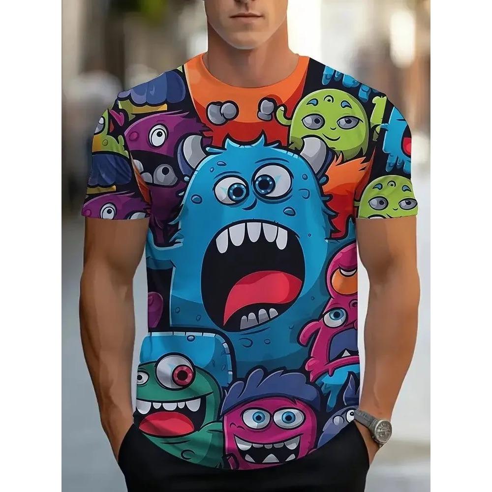 Summer Mens Creative 3D Printed Short Sleeved T-shirt Fashionable Comfortable Soft Breathable Large Loose T-shirt