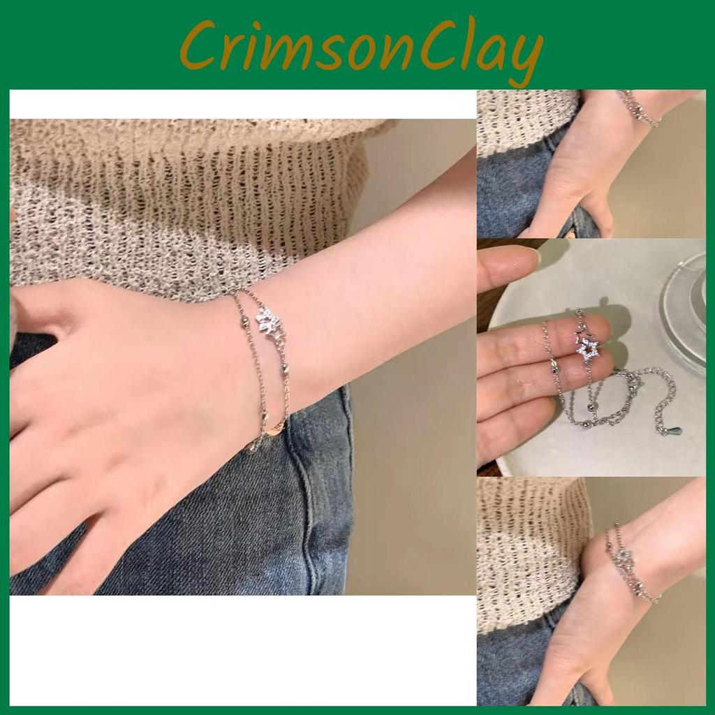 Stylish Star Dual Charm Bracelet For Women Minimalist Copper Plated Elegant Jewelry