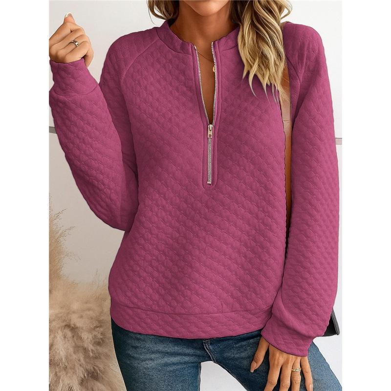 Women's Quilted Half Zip Long Sleeve Sweatshirt Casual Stand Collar Pullover