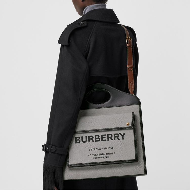 Burberry Pocket Bag Vintage Two-Tone Detachable Adjustable Shoulder Strap Canvas And Leather Medium Shoulder Crossbody Tote Women Bags 80323361