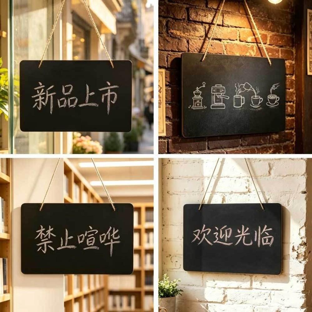 With Rope Hanging Chalkboard Sign Wooden Message Board Hanging Display Plaque  Home Decor