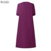 ZANZEA Women Casual V-Neck Solid Color Loose Half Sleeve Dress