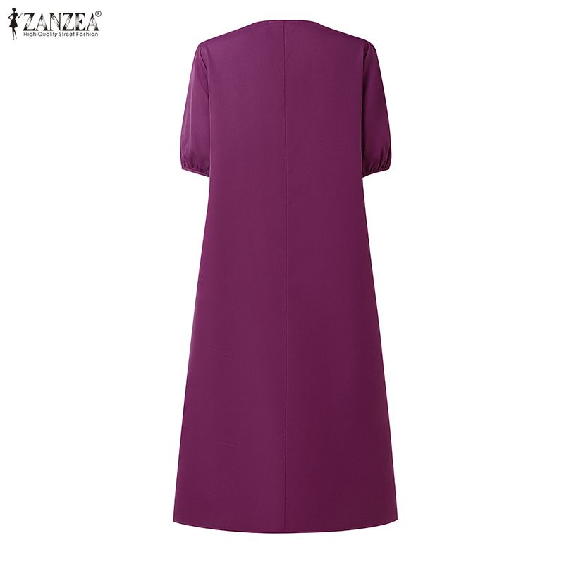ZANZEA Women Casual V-Neck Solid Color Loose Half Sleeve Dress