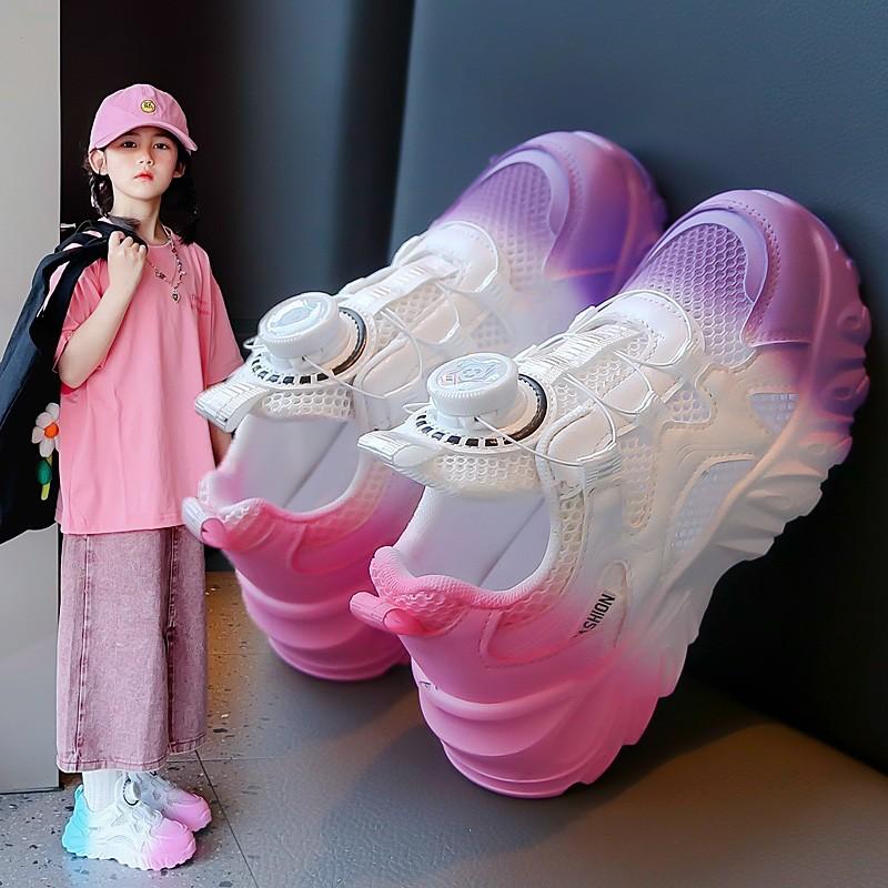 Dívčí boty Nové letní dětské boty s otočným knoflíkem Prodyšné síťované tenisky Pro velké dítě Tátovy boty