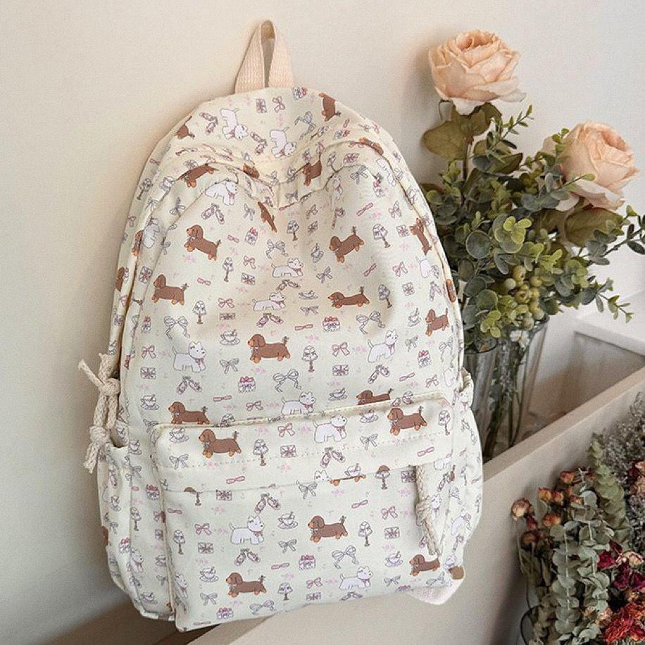 Schoolbag Treasure Backpack Girls Middle School Students Floral Sausage Puppy Backpack High School Girls Cute Backpack Men