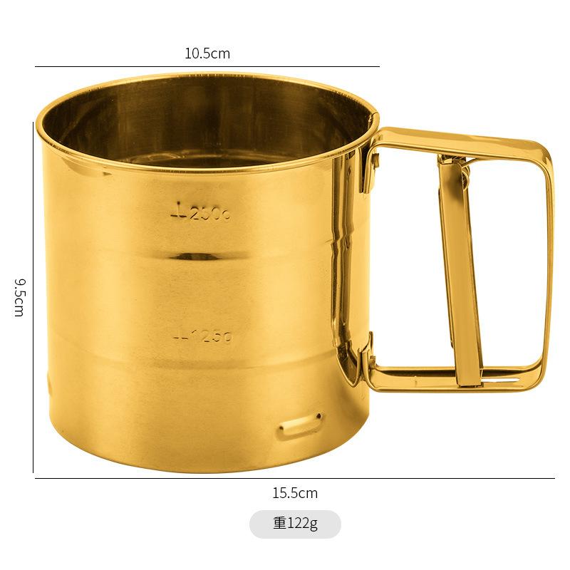 Semi-automatic Fine Mesh Flour Sieve Sifter with Measuring Scale Stainless Steel Icing Sugar Filter Cup Strainer Kitchen Baking