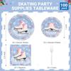 100 Pieces Roller Ice Skating Party Plates Napkins Skating Tableware Set Winter Party Skate Dinnerware Disposable Paper Dessert Plates Napkins for