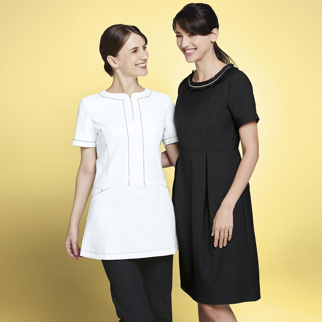 Open Waist Sweat Medical Clinic CL0182 15 [Charara] Women's Tunic, Tunic, Front, Switching, Non-See-Through, Absorbent, Antistatic, Stretch,