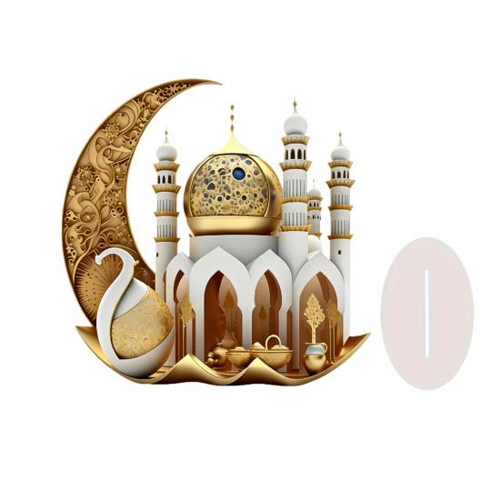 Yousheng Eid Mubarak Acrylic Ornament 2D Crescent Moon Lantern Tabletop Centerpiece Ramadan Mubarak Sign for Home Islamic Party Supplies Eid Gifts