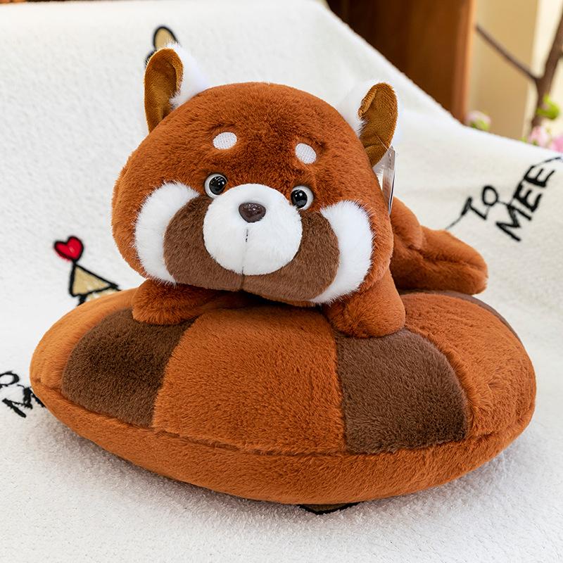 Kreatives Donut Roter Panda Plüschtier Kinder Beruhigungspuppe Boden Schiebe Aktivität Geschenk Heimschmuck
