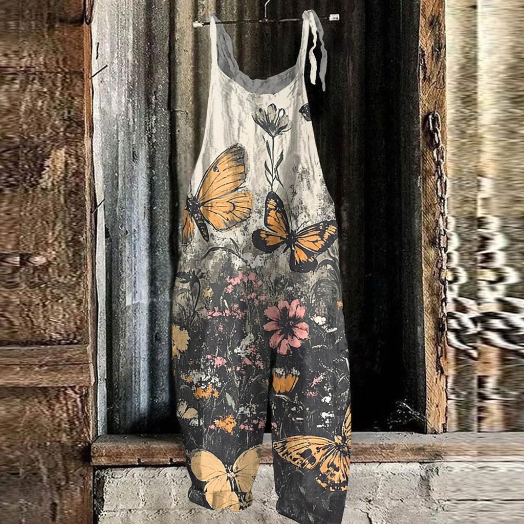 Kombinezon damski kwiatowy nadruk na co dzień luźny pasek na ramię w stylu vintage bawełniana pościel