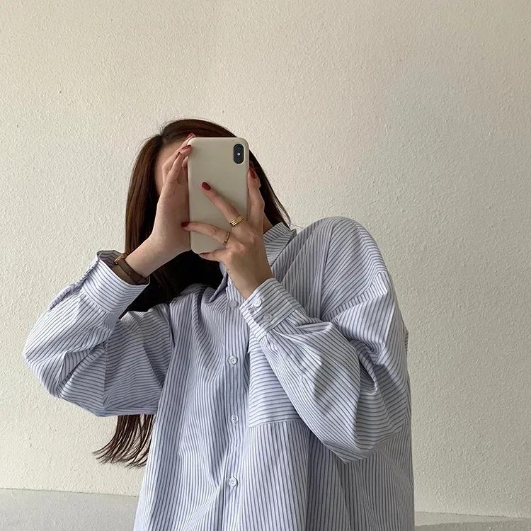 WTEMPO Office Ladies Spring Fall Striped Bottoming Long Sleeve Shirts Women Large Size Butttons Turn-down Collar Casual Shirts