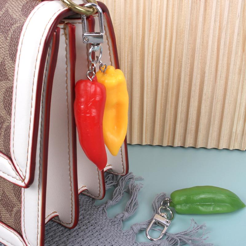 Creative Vegetable Keychain: Red, Green, Yellow Pepper & Garlic Toy Pendant