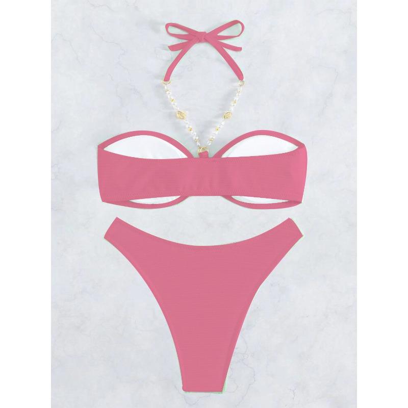 Nuova Moda Hottie Bikini Europeo e Americano Costume da Bagno Sexy con Scollo Spaccato Costume da Bagno Monocolore da Donna