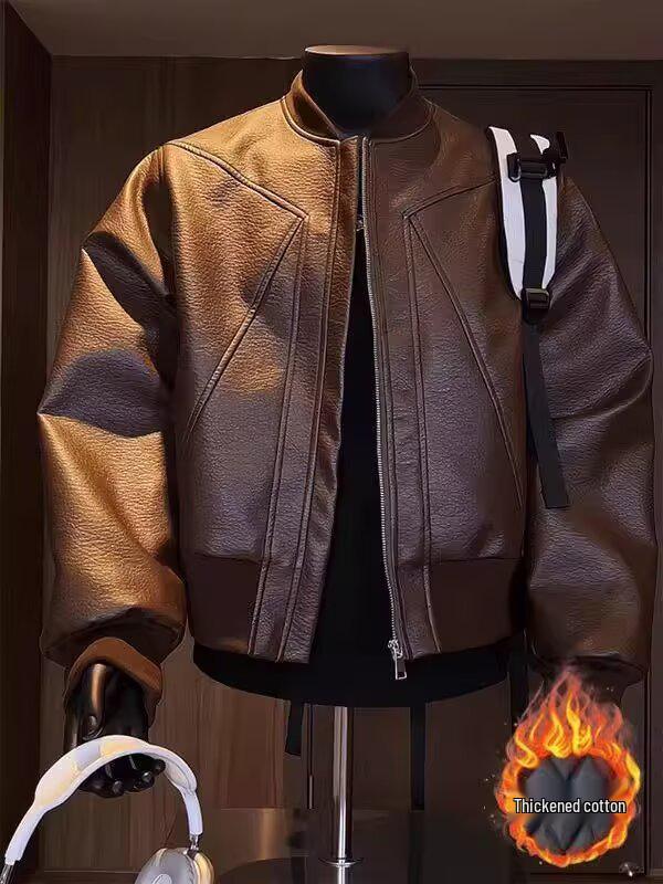 Veste de Moto Rétro en Cuir PU pour Homme - Design de Niche Américain, Haut de Gamme, Coupe Ajustée, Cool.