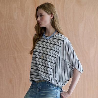 STriped Loose FiT Dolman ShorT Sleeve T shirT