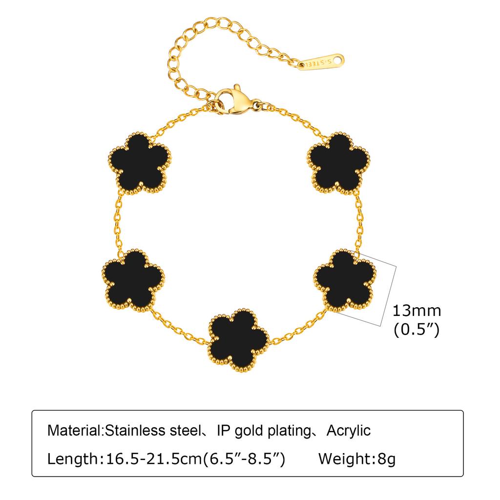 Women Flower Charms Bracelet 18K Gold Plated, Stainless Steel Lucky Flower Link Wrist Jewelry Birthday Gift