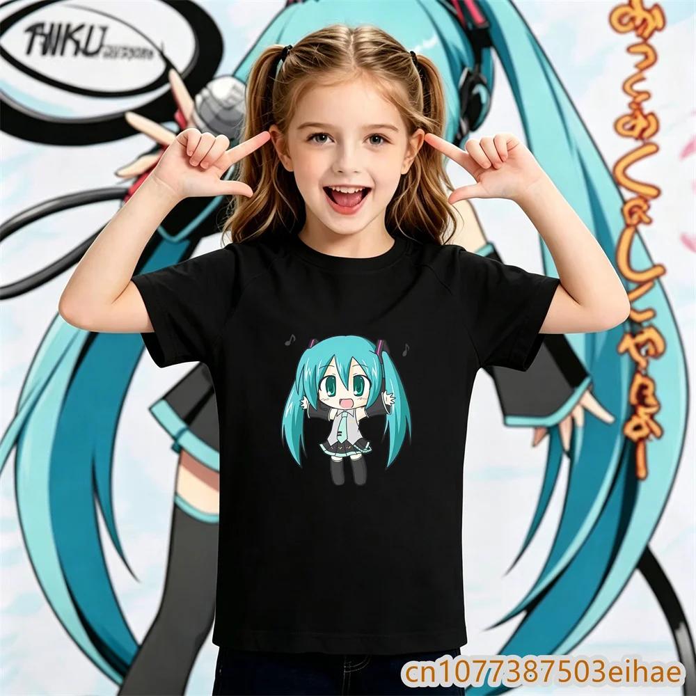 Y2K Retro Graphic Tee Hatsune Miku Pattern 2026 Summer Loose Short Sleeve Unisex Children Sportswear Stylish Wear For Boys Girls 100