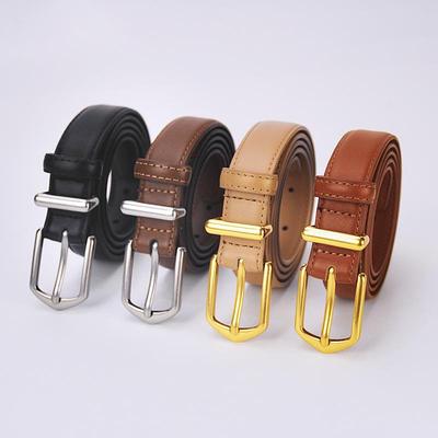Women's High-End Minimalist Leather Belt - Black, Versatile Fashion for Casual Pants & Jeans