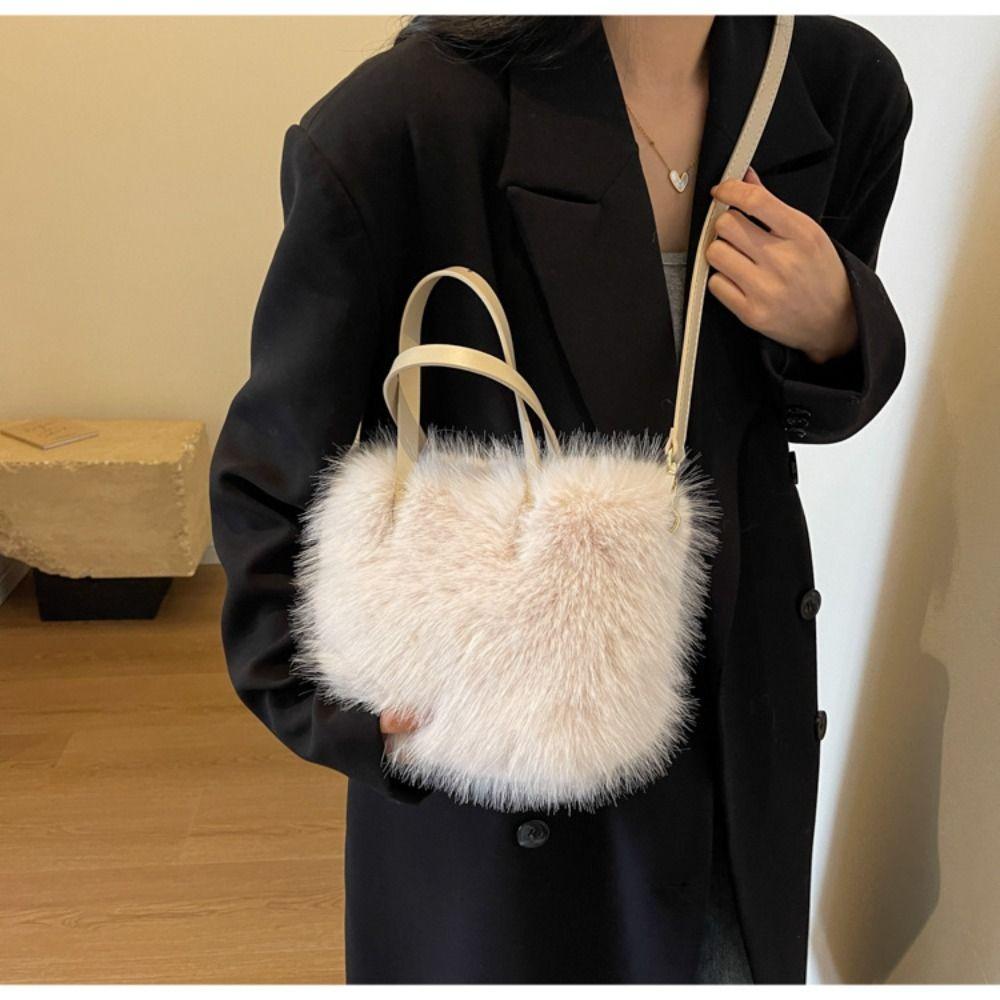 Fashion Faux Fur Shoulder Bag Soft Square Fluffy Tote Bag Plush Handbag Female Crossbody Bag