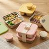 Portable Lunch Box With Sauce Box 1/2 Grids Large Capacity Fruit Salad Food Container 304 Stainless Steel Bento Box For Kids