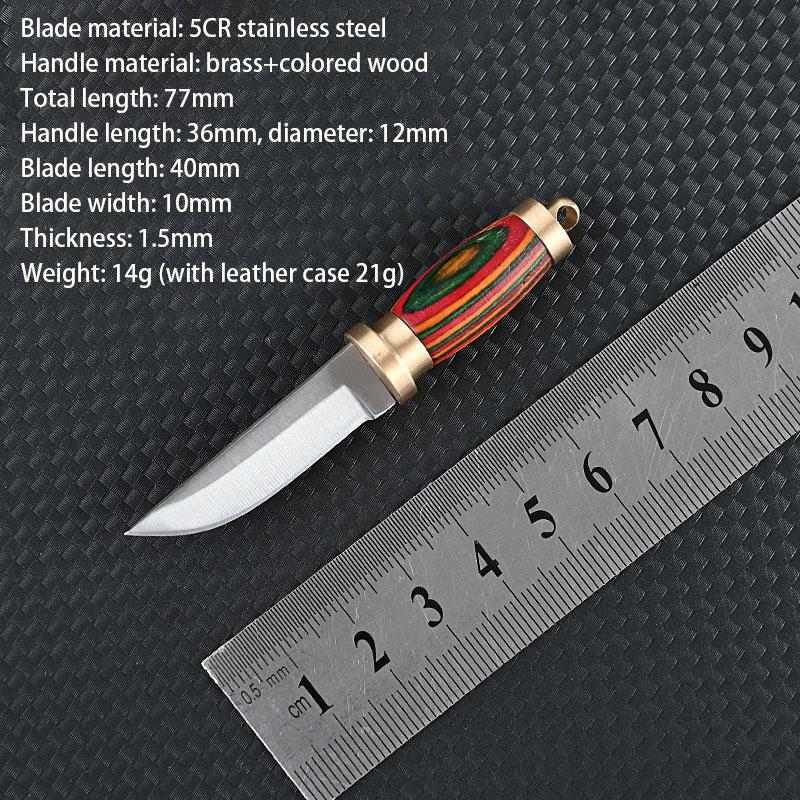 Brass Colored Wood Mini Fixed Blade Knife Sharp Small Chopper Portable Keychain Hanger Unpackage Express Opening Cutter