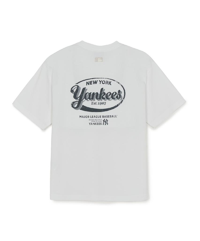 Emelbi Vintage Sportive Cursive Graphic Short Sleeve T-Shirt Ny (White)