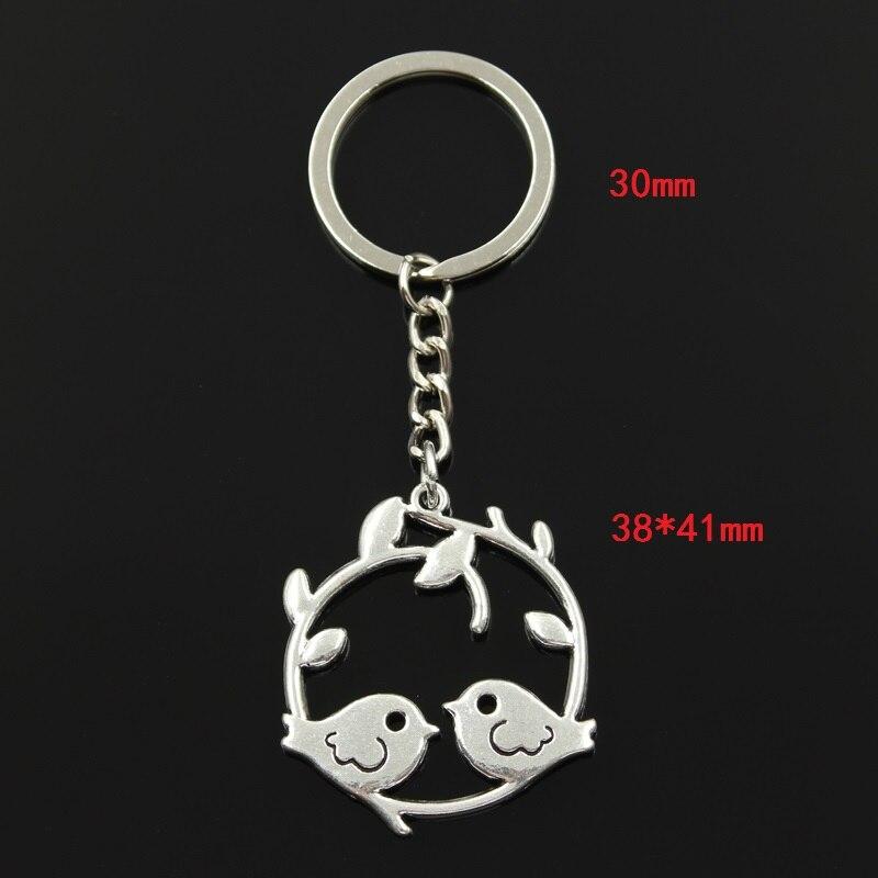 

Модный 30 мм брелок для ключей, металлический брелок для ключей, ювелирные изделия с антикварным покрытием, любовник, ветка птицы, 38x41 мм, подвеска серебряный