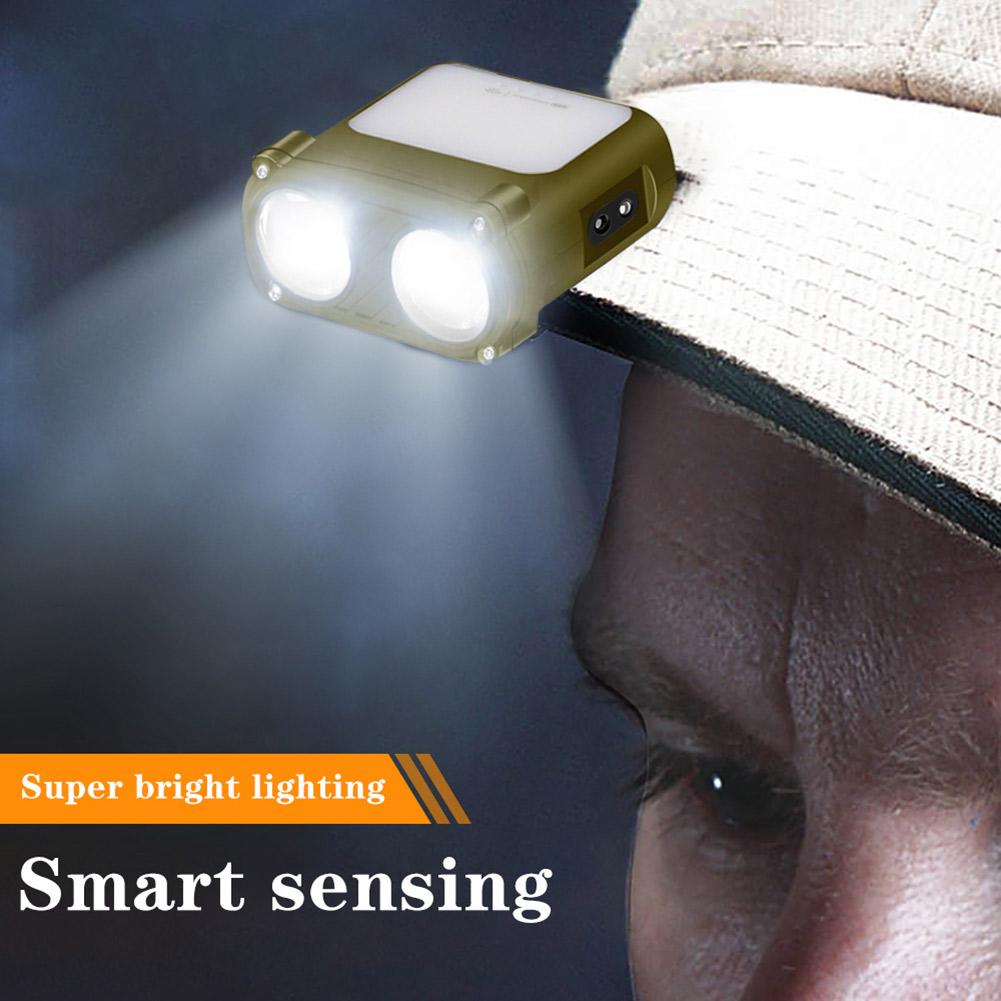 COB LED Mini Flashlight Waterproof 1200mAh Work Head Lamp Type-C Charging 5 Modes Adjustable Lighting Angle for Outdoor Running