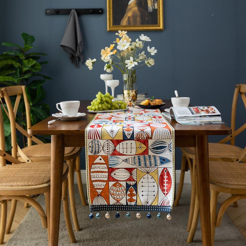 Table Flag Christmas Year Fish Chenier Tassel Household Tablecloth Polyester Tablecloth Fresh Table Flag