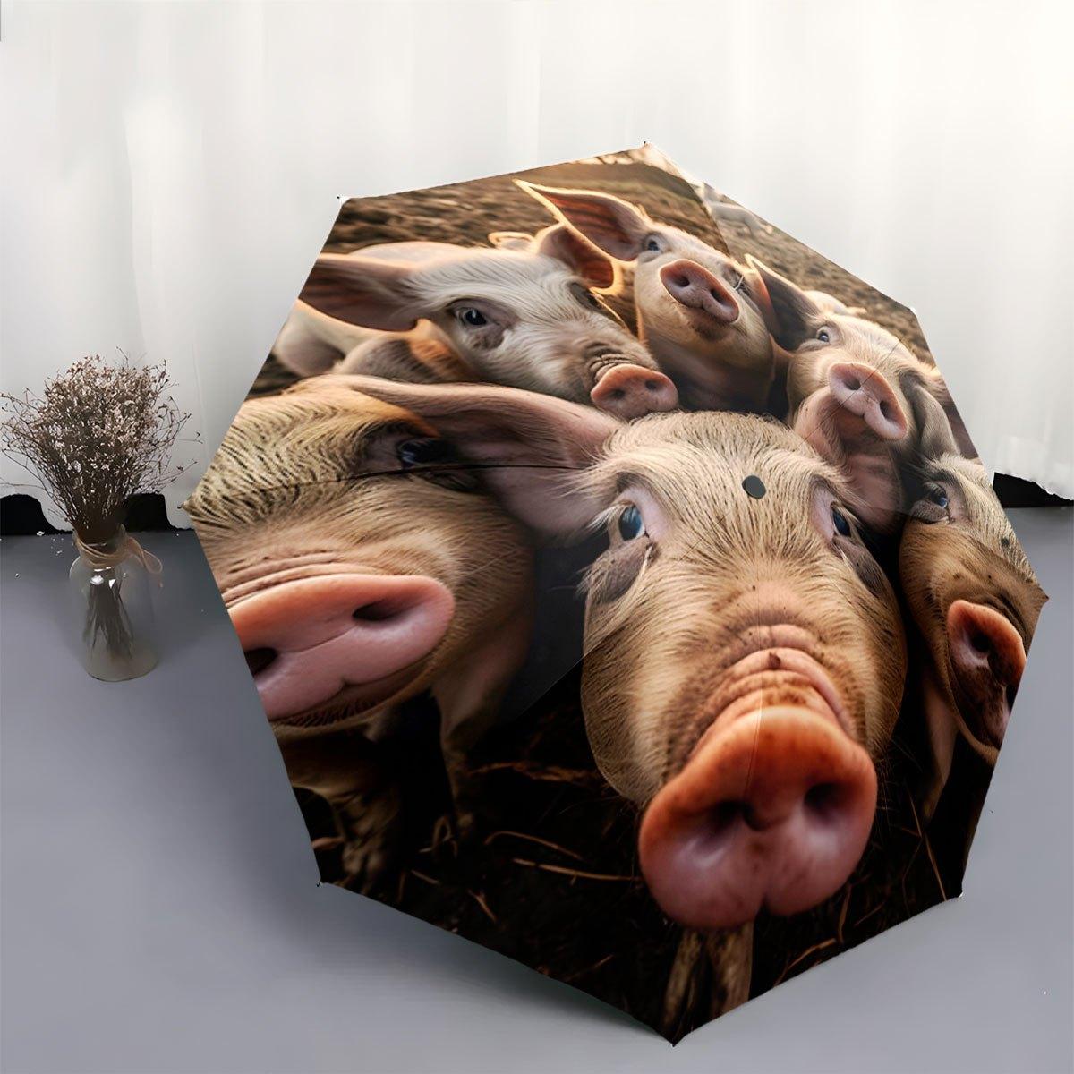 

Автоматична складана парасолька Крупний план цікавих облич свиней. Портативна складана конструкція, повсякденний вуличний аксесуар, Різдвяний бі Iron&8K