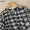ZANZEA Dames Casual Blouse met Ruitjesprint, Ronde Hals en Korte Mouwen