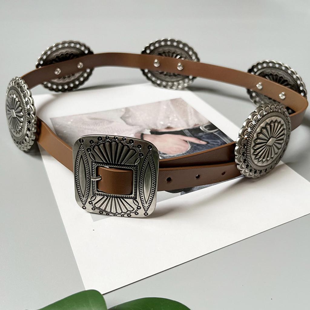 Creative Adult Waist Belt with Adjustable Carved Floral Buckle Waistband PU Waist Belts for Women Universal Jeans Belt