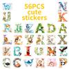 56PCS Cute Animal Flower Letter Stickers Watercolor Creative English Letter Decorative Stickers