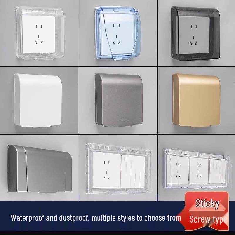 Type 86 Waterproof Self-Adhesive Switch Cover, Splash-Proof Box for Bathroom