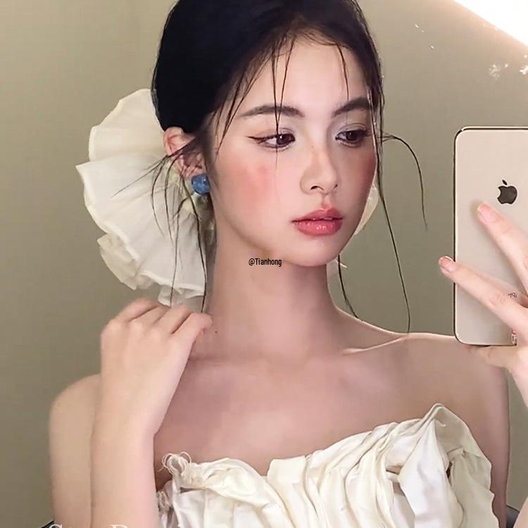 Pleated Double-Layer Scrunchie: Elegant Bridal Hair Flower Accessory