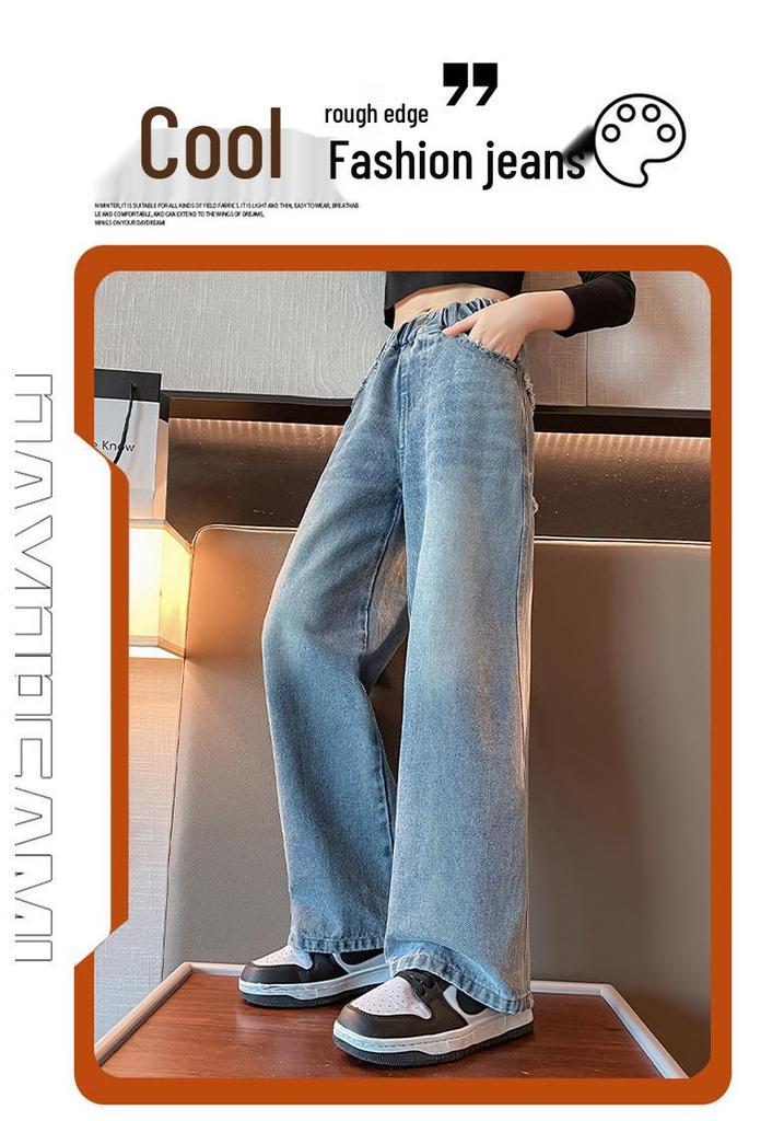 Autumn 2026 Girls' Straight Wide-Leg Jeans for Junior High Students - Stylish & Comfortable Kids' Pants
