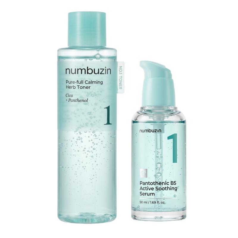 

numbuzin No.1 Calming Toner + Pantothenic Active Up Soothing Serum Set Korean Skincare Sensitive Acne Care 300ml + 50ml