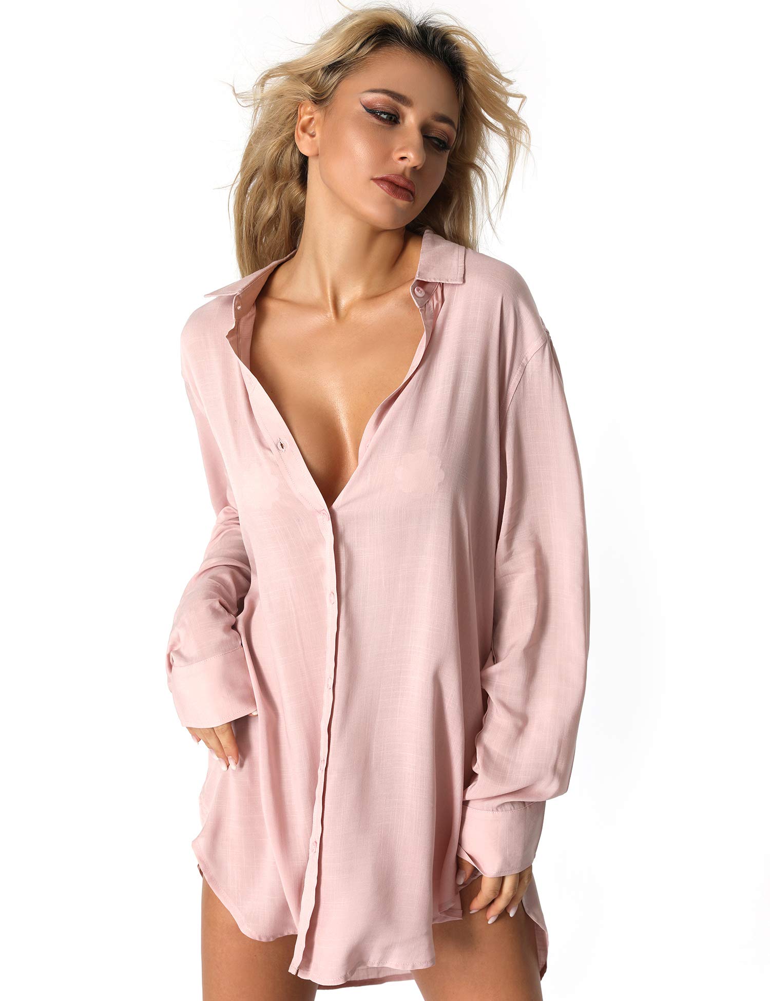 

TOUSYEA Long Sleeve and Swimwear Blouse Women s Shirt, Loungewear, Pajamas, (Pink, Medium)