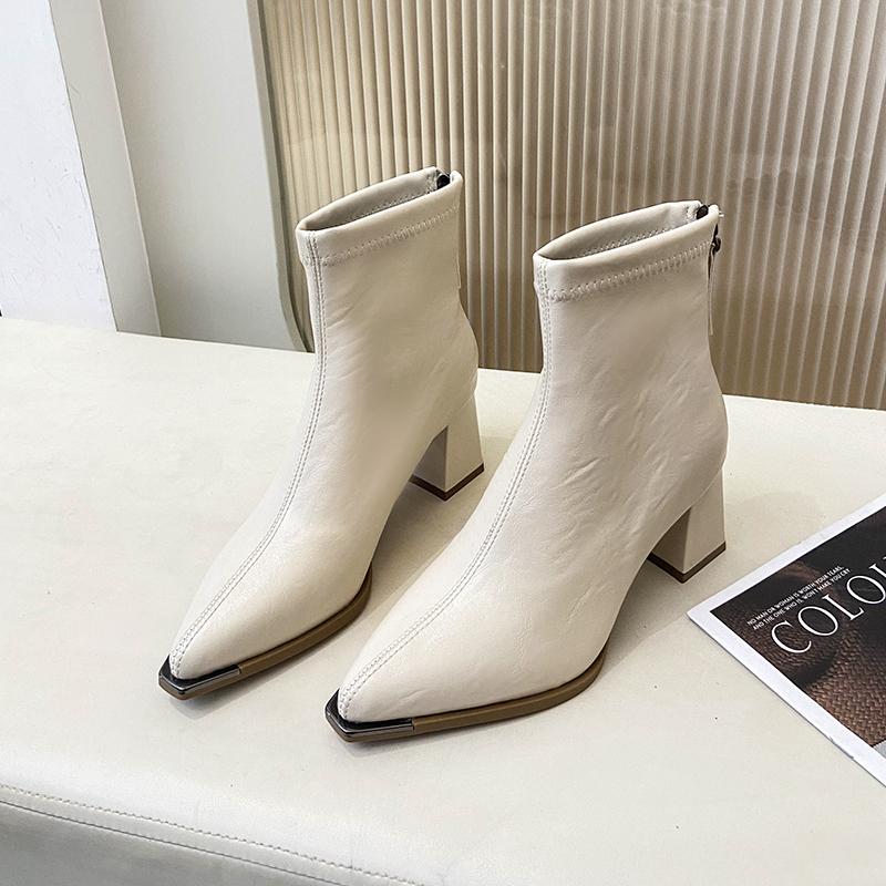 

Зимний уличный стиль Женские ботильоны с острым носком на толстом каблуке Обувь Женские винтажные короткие ботильоны De Muje 35