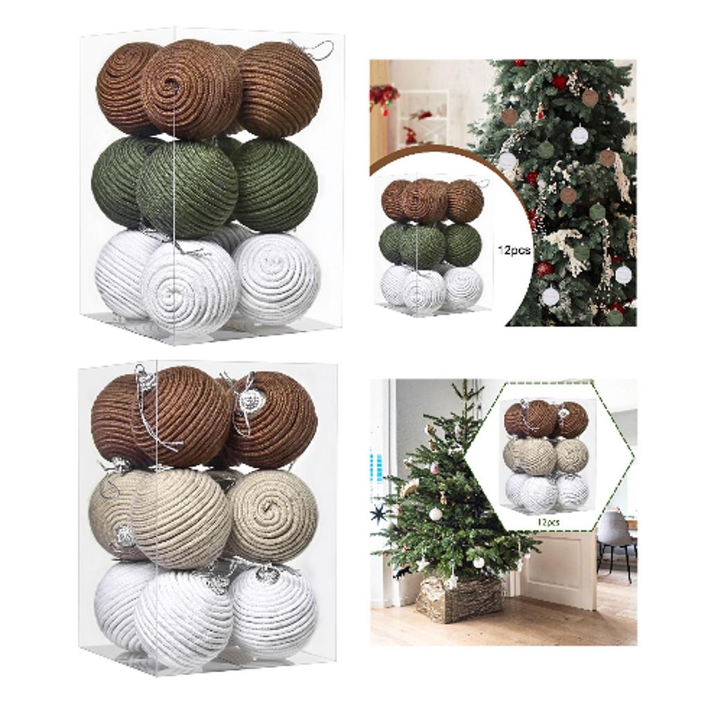 12 Pieces Christmas Balls Holidays Celebrations Portable Pendants Jute Rope Shopping Mall Party Supplies Xmas Tree Decor Baubles