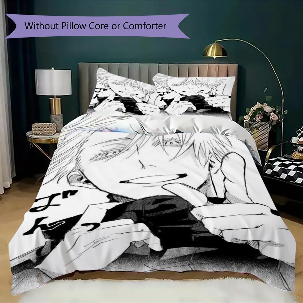 Jujutsu Kaisen Muster Bettwäsche Steppset Steppdecke Kissenbezug Heimdekoration Geburtstagsgeschenk (1 * Bettbezug + 2 * Kissenbezug ohne Füllung)