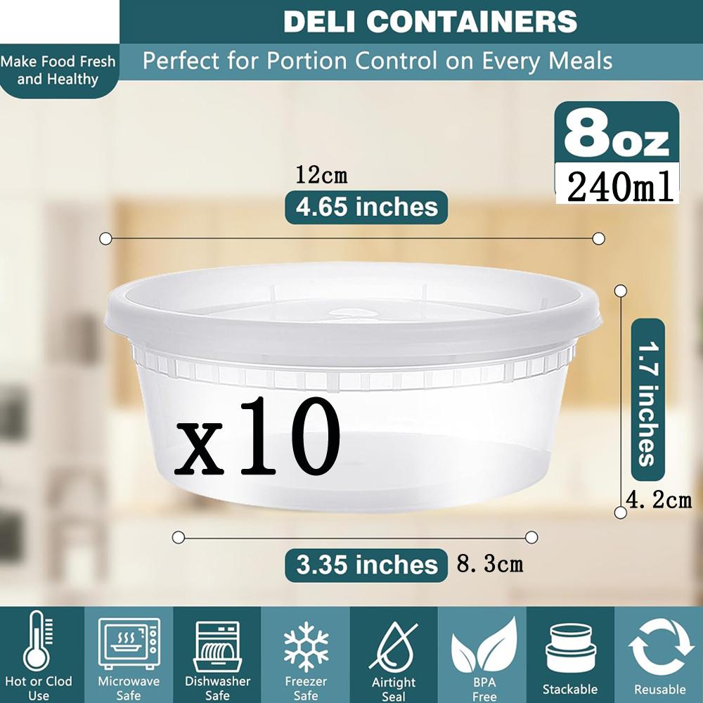 

Контейнеры для деликатесов с крышками 8 унций Одноразовые контейнеры для супа Герметичные, не содержат БФА, можно использовать в микроволновой печи/морозильной камере/посудомоечной машине