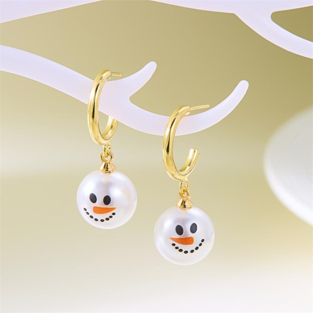 Snowflake Snowman Earrings Pearl Xmas Dangle Earrings Exquisite Christmas Earrings  Women
