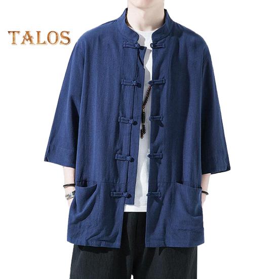 Men's Chinese Style Shirt Loose Retro Button-down Shirt with Pockets Cotton Linen Breathable Summer Shirt for Street Party Travel