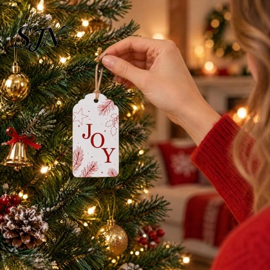 Festive Tags for Goodie Bags 48 Pcs Merry Christmas Paper Gift with Rope, Vintage Seasonal Tree Ornaments Decor Hanging Labels Wrapping, DIY