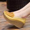 Women Wedge Heels Leather Platform Shoes Non-slip Casual Walking Shoes Slip-on Low-cut Loafers Elegant Mother Shoes